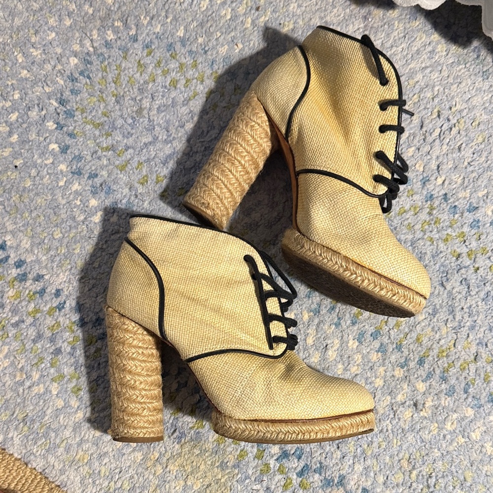 Loeffler Randall Cream Lace-Up Wedges